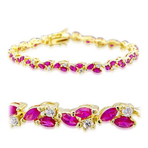32001 - Gold Brass Bracelet with Synthetic Garnet in Ruby-0