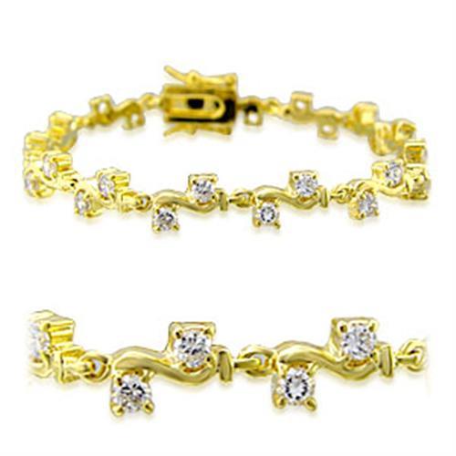 32006 - Gold Brass Bracelet with AAA Grade CZ  in Clear-0