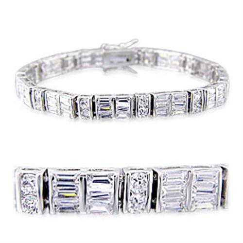 32024 - Rhodium Brass Bracelet with AAA Grade CZ  in Clear-0