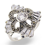 32328 - Antique Tone 925 Sterling Silver Ring with AAA Grade CZ  in Clear-0
