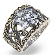 32330 - Antique Tone 925 Sterling Silver Ring with Synthetic Spinel in Sea Blue-0