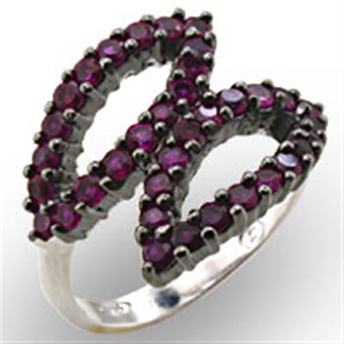 32512 - Rhodium + Ruthenium 925 Sterling Silver Ring with Synthetic Garnet in Ruby-0