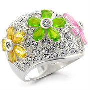 34015 - High-Polished 925 Sterling Silver Ring with AAA Grade CZ  in Multi Color-0