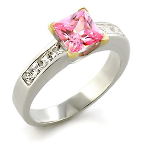 34104 - Reverse Two-Tone 925 Sterling Silver Ring with AAA Grade CZ  in Rose-0