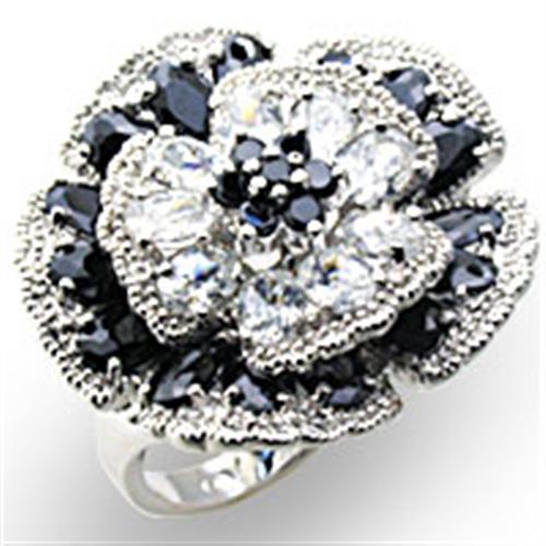 34432 - High-Polished 925 Sterling Silver Ring with AAA Grade CZ  in Jet-0