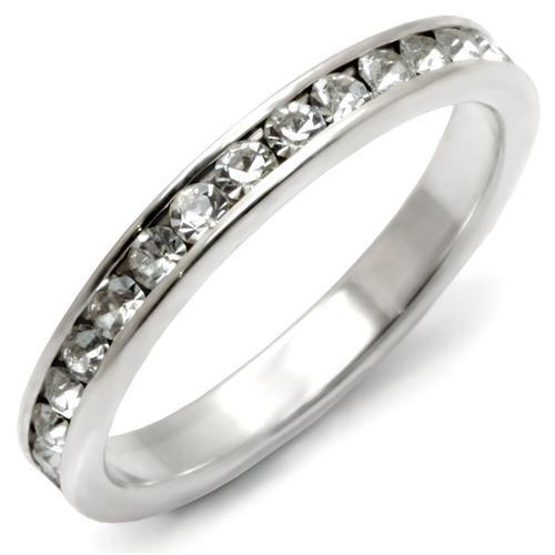35128 - High-Polished 925 Sterling Silver Ring with Top Grade Crystal  in Clear-0