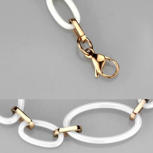 3W1004 - IP Rose Gold(Ion Plating) Stainless Steel Bracelet with Ceramic  in White-1