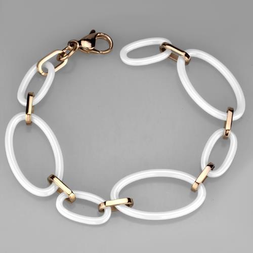 3W1004 - IP Rose Gold(Ion Plating) Stainless Steel Bracelet with Ceramic  in White-2