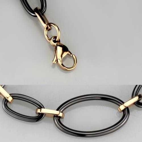 3W1005 - IP Rose Gold(Ion Plating) Stainless Steel Bracelet with Ceramic  in Jet-1