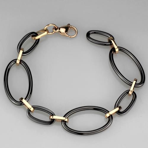 3W1005 - IP Rose Gold(Ion Plating) Stainless Steel Bracelet with Ceramic  in Jet-2