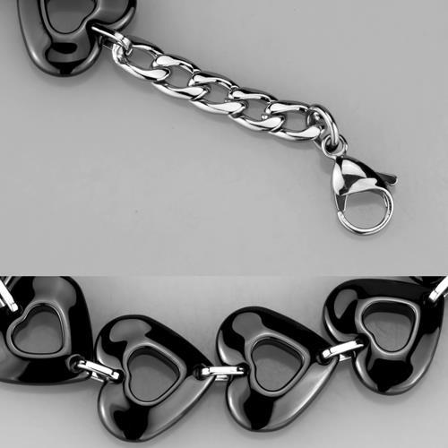 3W1007 - High polished (no plating) Stainless Steel Bracelet with Ceramic  in Jet-1