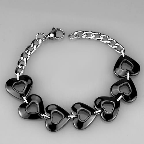 3W1007 - High polished (no plating) Stainless Steel Bracelet with Ceramic  in Jet-2