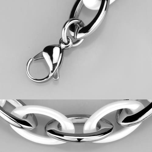 3W1008 - High polished (no plating) Stainless Steel Bracelet with Ceramic  in White-1