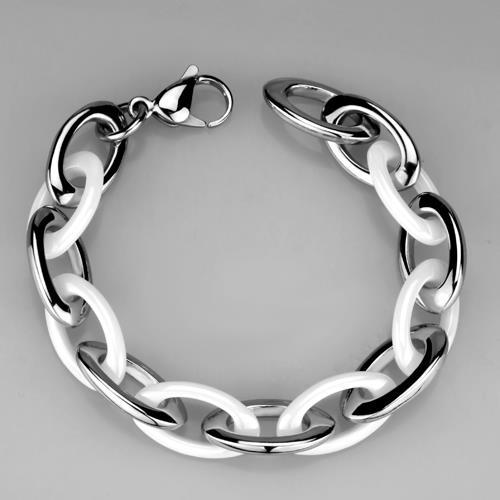 3W1008 - High polished (no plating) Stainless Steel Bracelet with Ceramic  in White-2