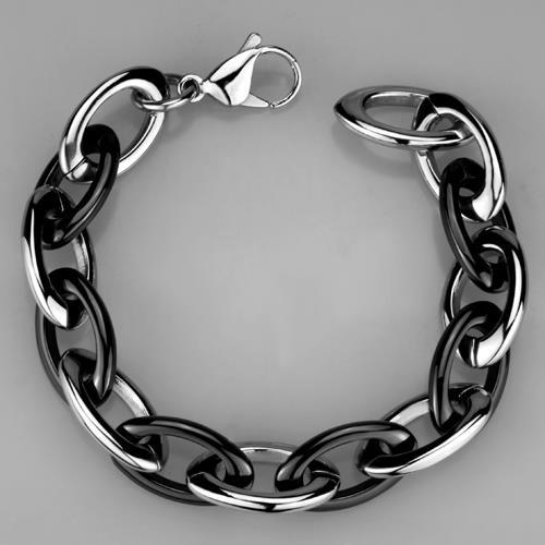 3W1009 - High polished (no plating) Stainless Steel Bracelet with Ceramic  in Jet-2