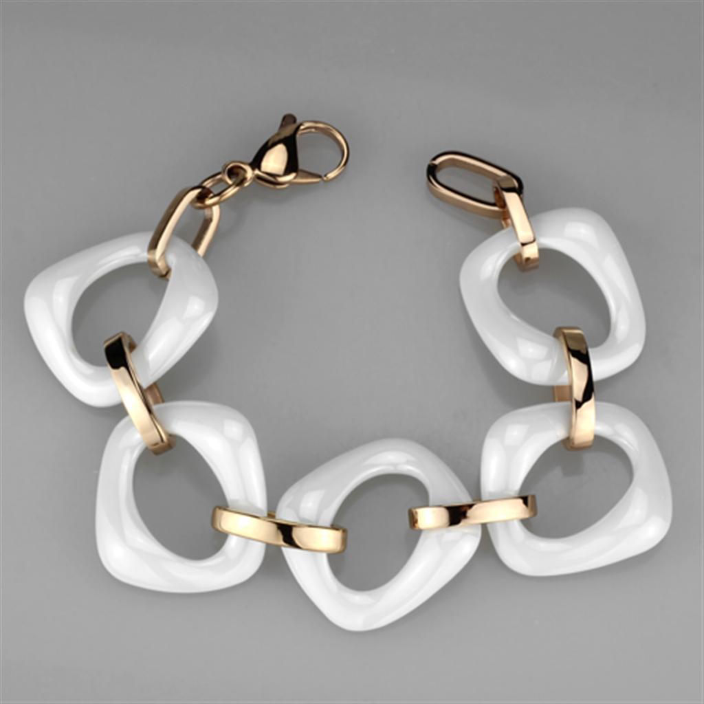 3W1010 - IP Rose Gold(Ion Plating) Stainless Steel Bracelet with Ceramic  in White-2