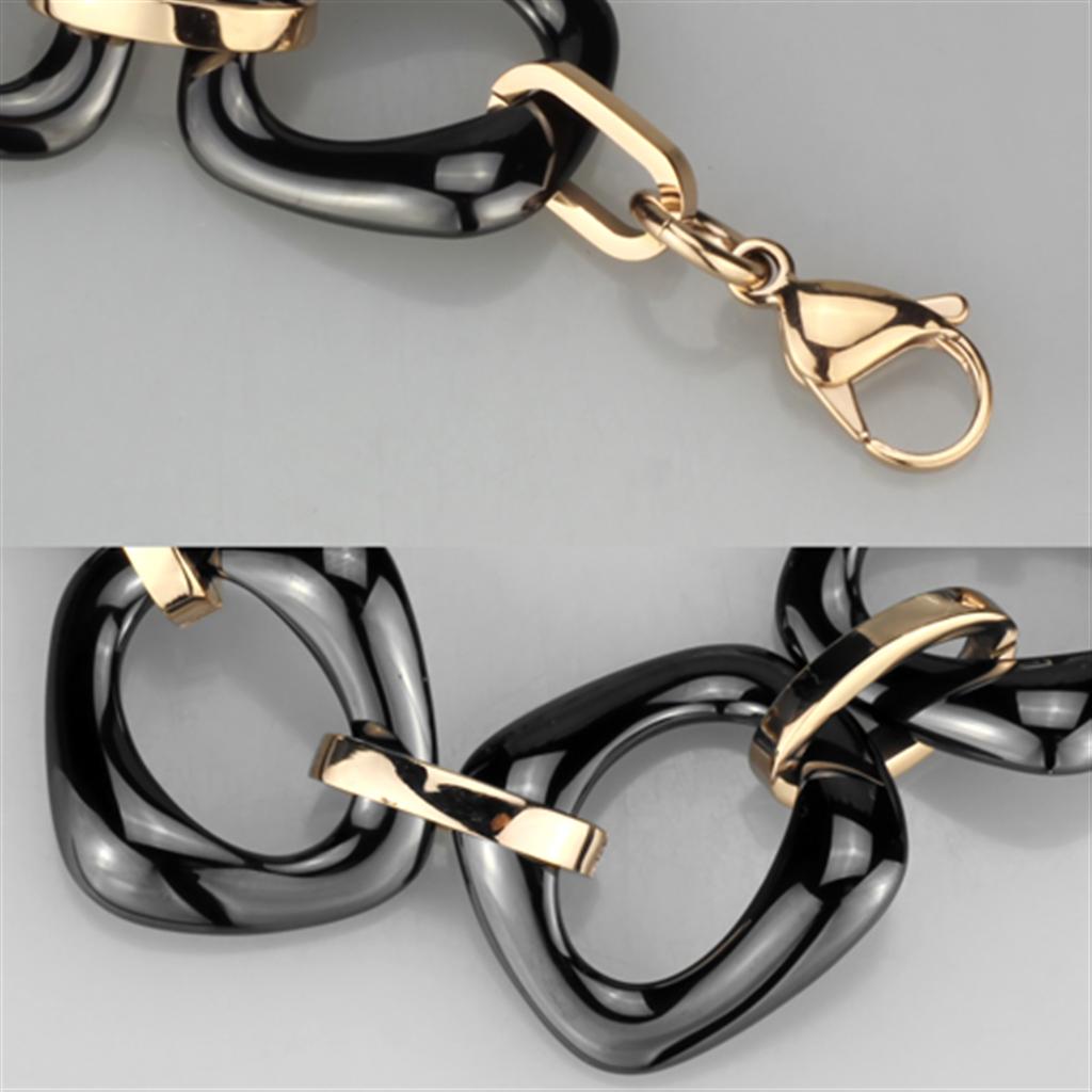 3W1011 - IP Rose Gold(Ion Plating) Stainless Steel Bracelet with Ceramic  in Jet-1