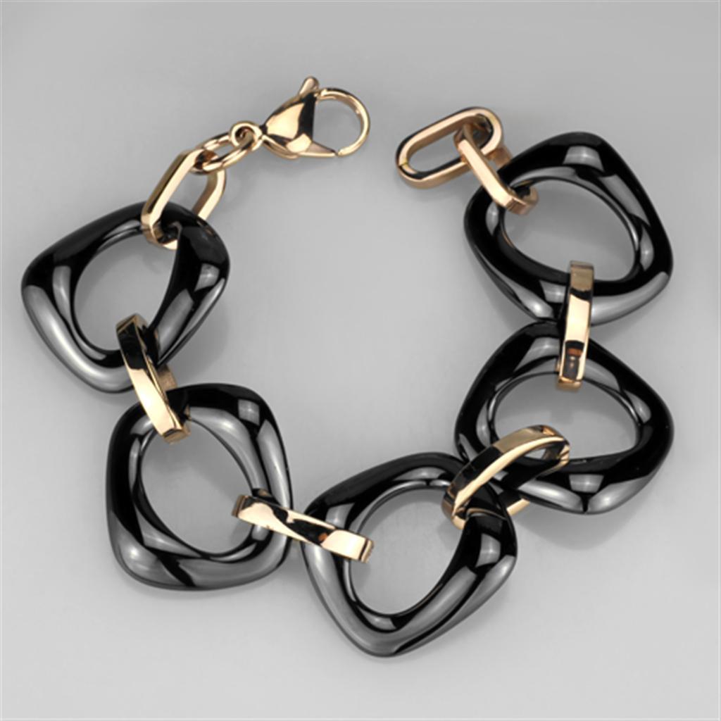 3W1011 - IP Rose Gold(Ion Plating) Stainless Steel Bracelet with Ceramic  in Jet-2