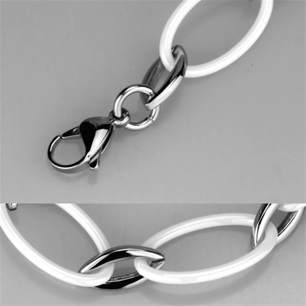 3W1014 - High polished (no plating) Stainless Steel Bracelet with Ceramic  in White-1