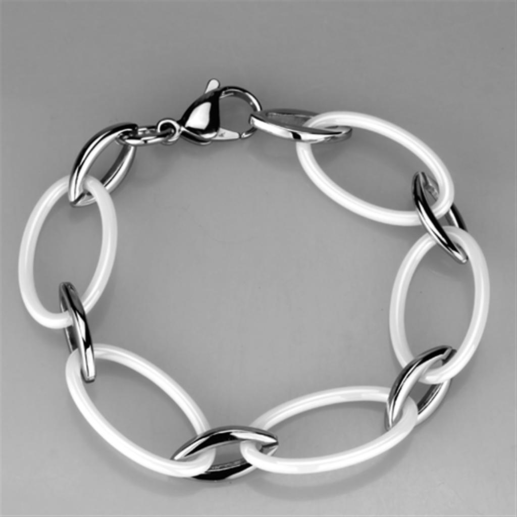 3W1014 - High polished (no plating) Stainless Steel Bracelet with Ceramic  in White-2