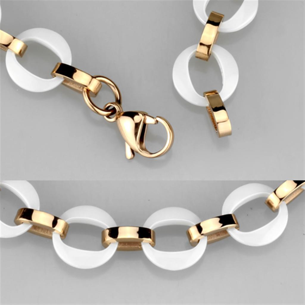 3W1015 - IP Rose Gold(Ion Plating) Stainless Steel Bracelet with Ceramic  in White-1