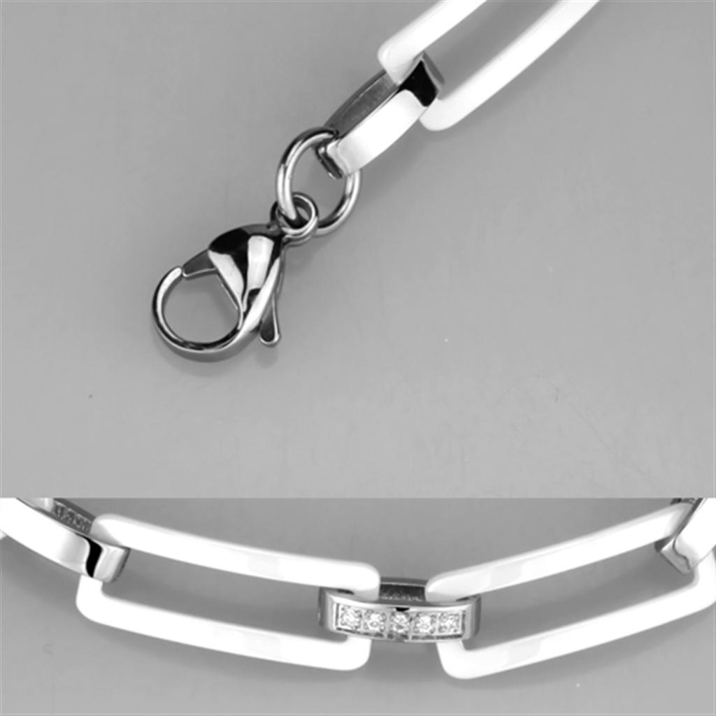 3W1016 - High polished (no plating) Stainless Steel Bracelet with Ceramic  in White-1