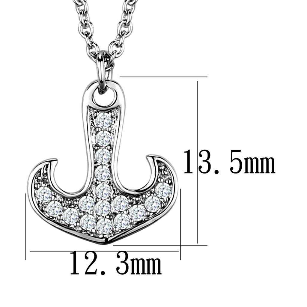 3W1035 - Rhodium Brass Chain Pendant with AAA Grade CZ  in Clear-1