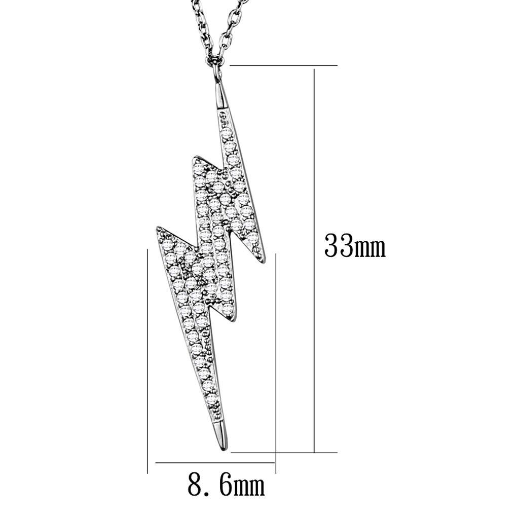 3W1038 - Rhodium Brass Chain Pendant with AAA Grade CZ  in Clear-1