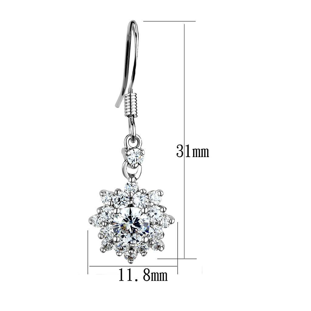 3W1054 - Rhodium Brass Earrings with AAA Grade CZ  in Clear-1