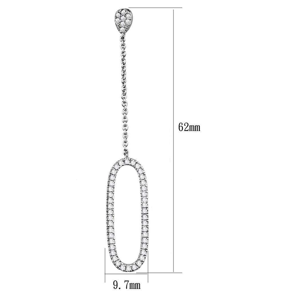 3W1058 - Rhodium Brass Earrings with AAA Grade CZ  in Clear-1