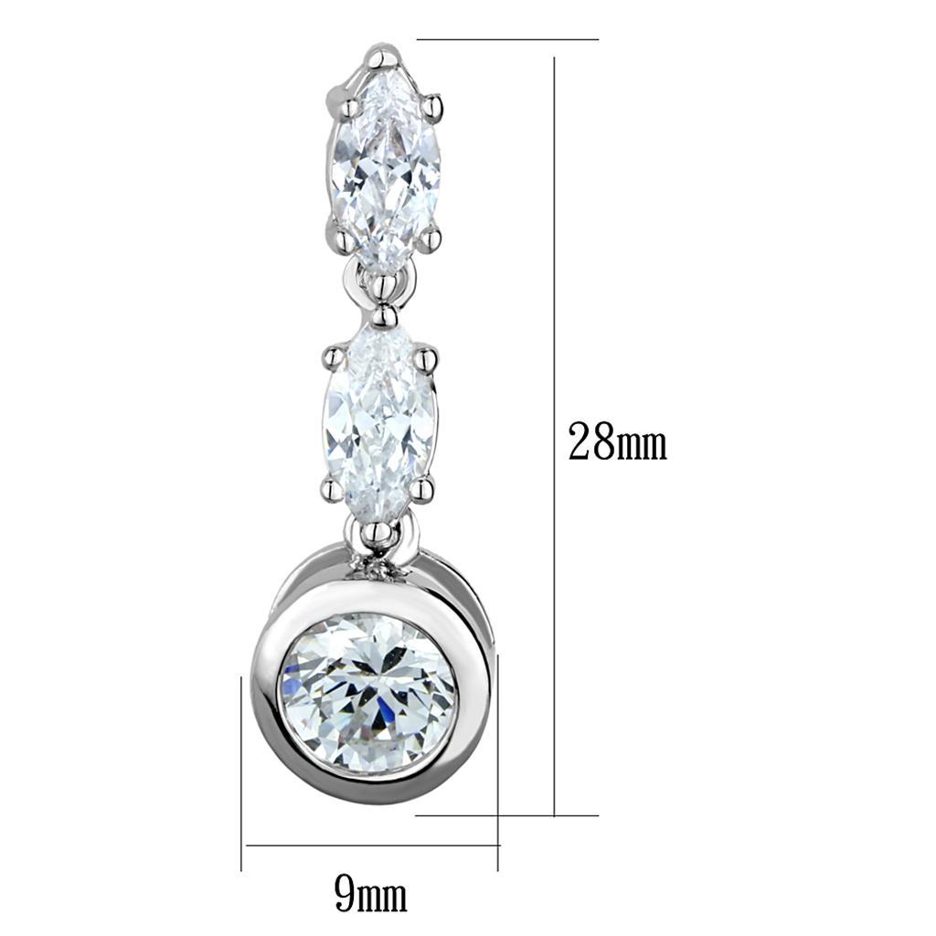 3W1060 - Rhodium Brass Earrings with AAA Grade CZ  in Clear-1