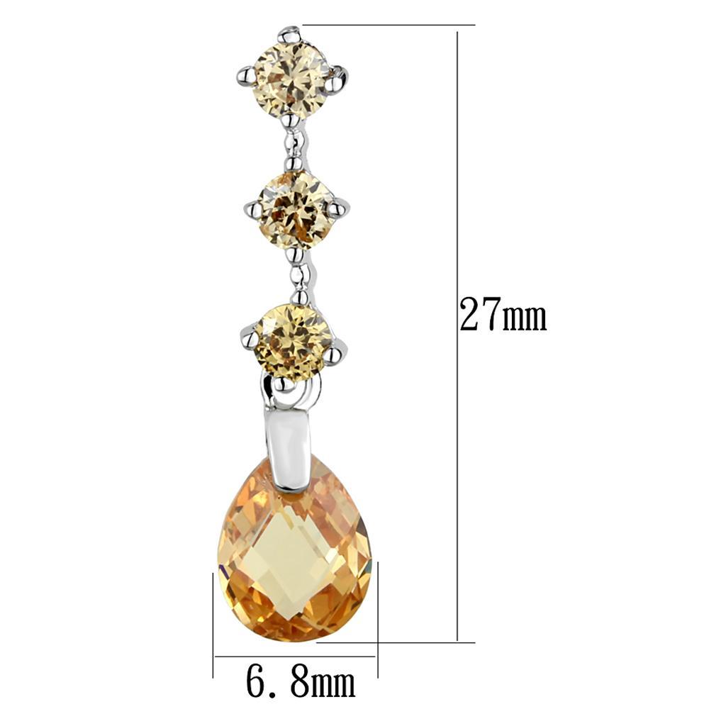 3W1063 - Rhodium Brass Earrings with AAA Grade CZ  in Champagne-1