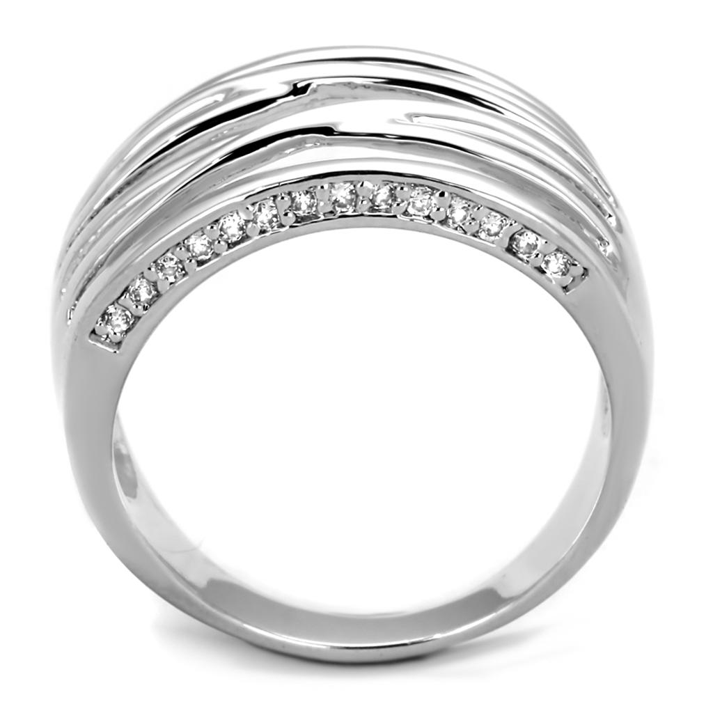 3W1066 - Rhodium Brass Ring with AAA Grade CZ  in Clear-2