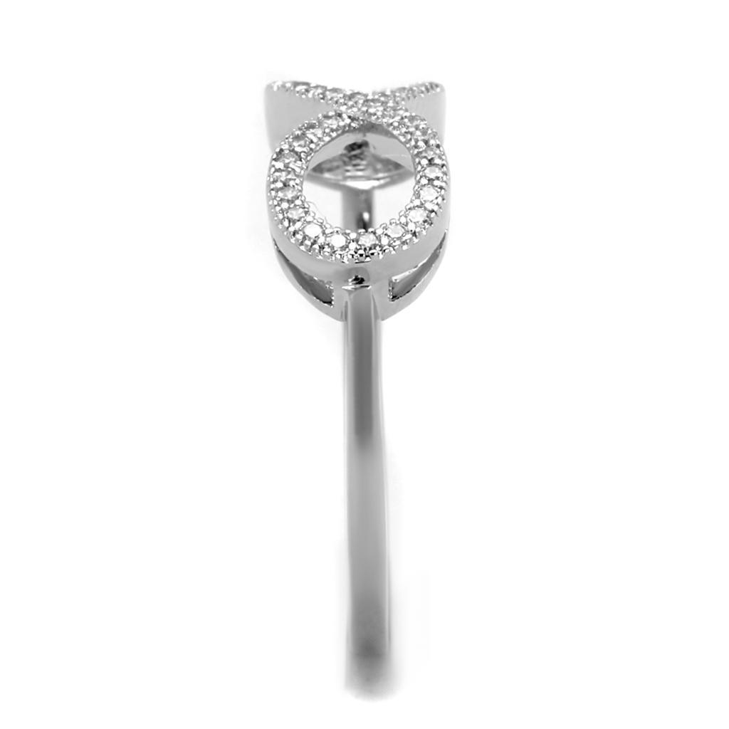 3W1068 - Rhodium Brass Ring with AAA Grade CZ  in Clear-3