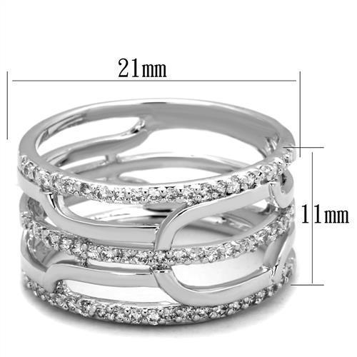 3W1070 - Rhodium Brass Ring with AAA Grade CZ  in Clear-1