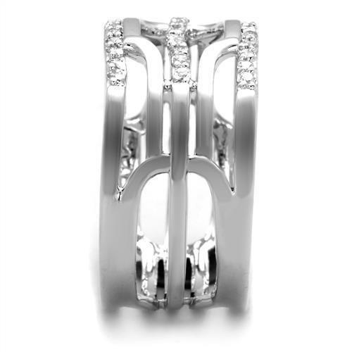 3W1070 - Rhodium Brass Ring with AAA Grade CZ  in Clear-3