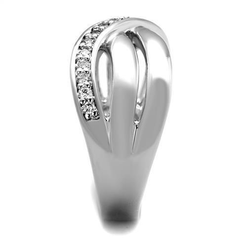 3W1071 - Rhodium Brass Ring with AAA Grade CZ  in Clear-3