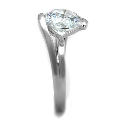 3W1072 - Rhodium Brass Ring with AAA Grade CZ  in Clear-3