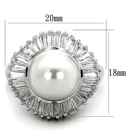 3W1073 - Rhodium Brass Ring with Synthetic Pearl in White-1
