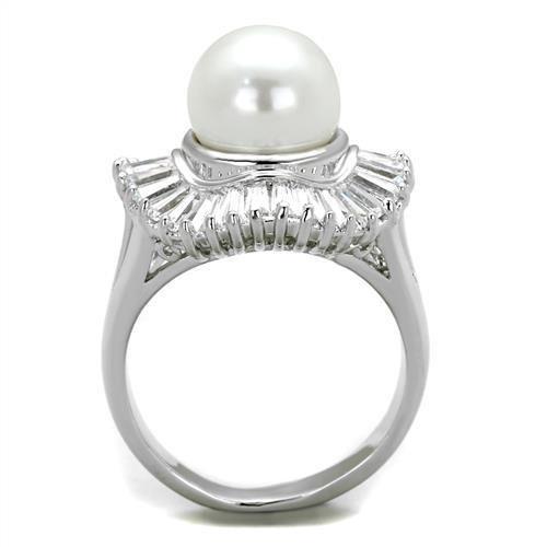 3W1073 - Rhodium Brass Ring with Synthetic Pearl in White-2