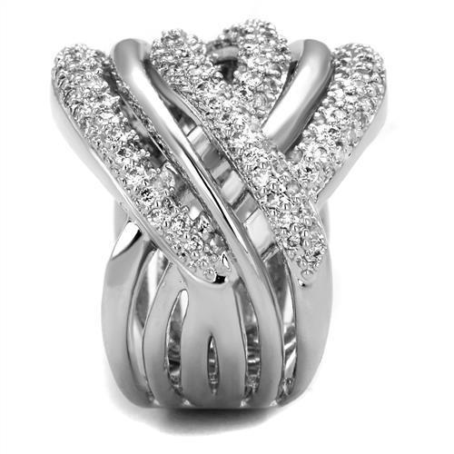 3W1081 - Rhodium Brass Ring with AAA Grade CZ  in Clear-3