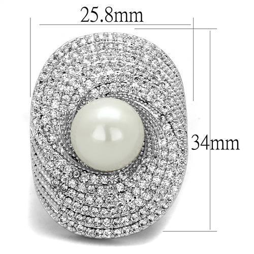 3W1082 - Rhodium Brass Ring with Synthetic Pearl in White-1