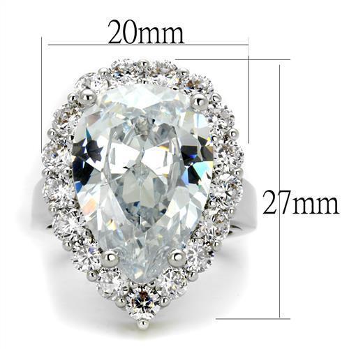 3W1084 - Rhodium Brass Ring with AAA Grade CZ  in Clear-1