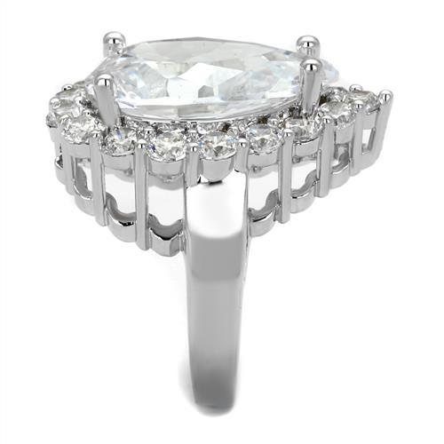 3W1084 - Rhodium Brass Ring with AAA Grade CZ  in Clear-3