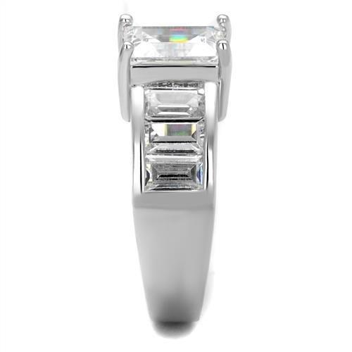 3W1086 - Rhodium Brass Ring with AAA Grade CZ  in Clear-3