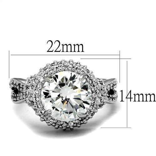 3W1087 - Rhodium Brass Ring with AAA Grade CZ  in Clear-1