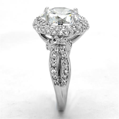 3W1087 - Rhodium Brass Ring with AAA Grade CZ  in Clear-3