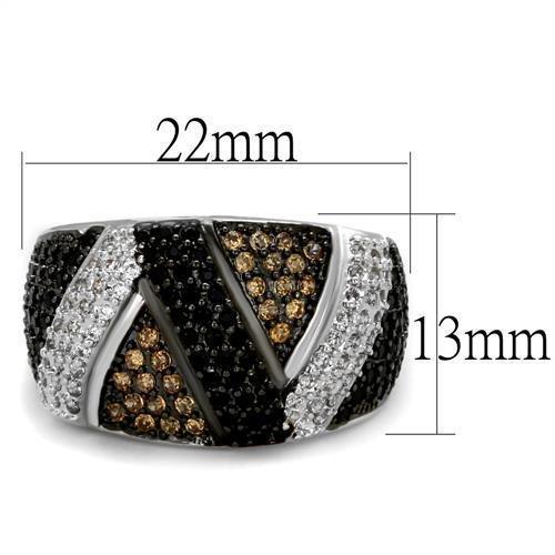 3W1088 - Rhodium + Ruthenium Brass Ring with AAA Grade CZ  in Multi Color-1