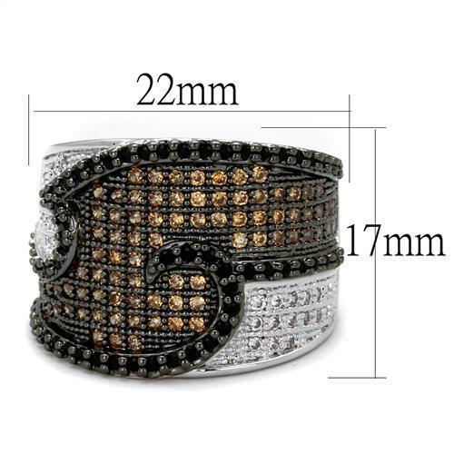 3W1091 - Rhodium + Ruthenium Brass Ring with AAA Grade CZ  in Multi Color-1