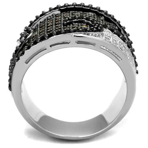 3W1091 - Rhodium + Ruthenium Brass Ring with AAA Grade CZ  in Multi Color-2